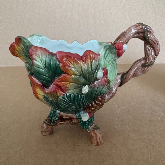 Fitz & Floyd Christmas Lodge Holly Pinecone Sugar Creamer - Picture 5 of 16